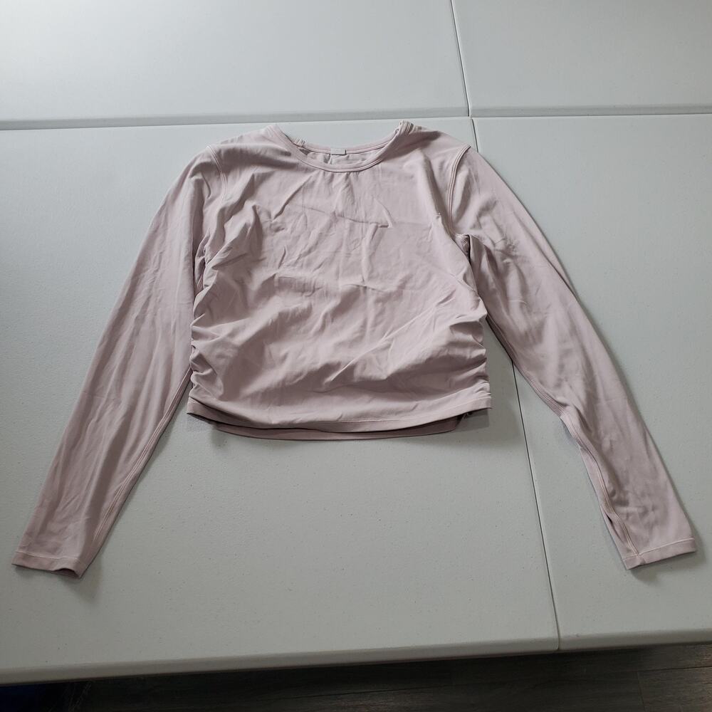 Lululemon Long Sleeve Shirt Womens 10 Pink Ruched Side Crewneck Fitted Athletic